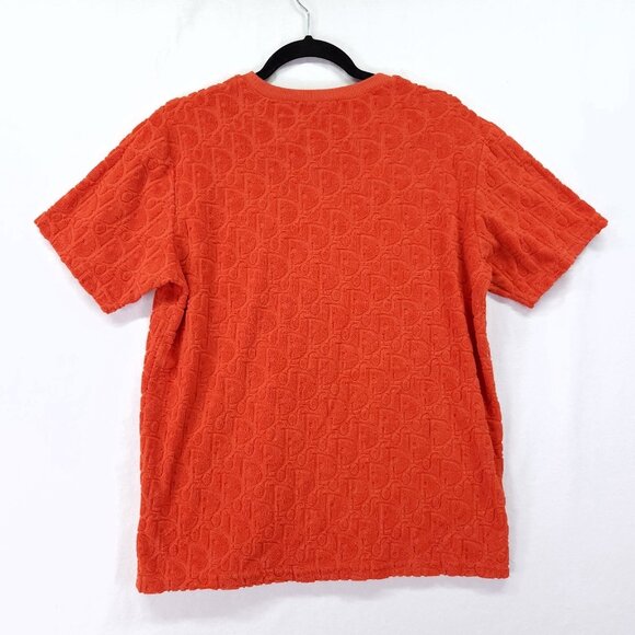 Dior Oblique Jacquard T-Shirt Womens Medium Orange Terry Crew Neck Cotton - Picture 2 of 14
